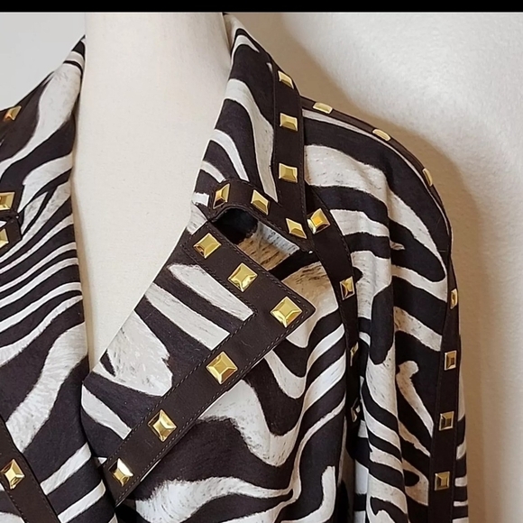 Michael Michael Kors Trench Coat Chocolate Zebra Stud Belt Midi Fall Designer - Picture 8 of 16